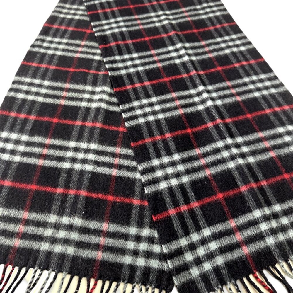 Burberrys Classic Check Scarf Black 100% Cashmere Unisex Scarf Made In England - Picture 4 of 7